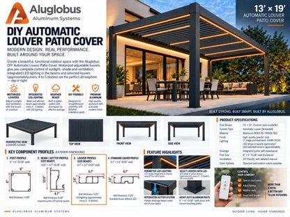 DIY patio cover kit 13 x 19 ft black frame black louver