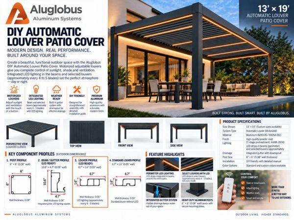 (BOX) DIY Patio Cover Kit 13 ft x 19 ft - Automatic Louver