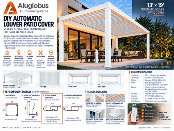 DIY patio cover kit 13 x 19 ft white frame white louver