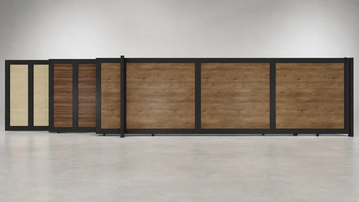 ALU 50 T&G Horizontal NO GAP Wood Grain 18x6 ft. Heavy Duty Sliding Gate WG Ipe