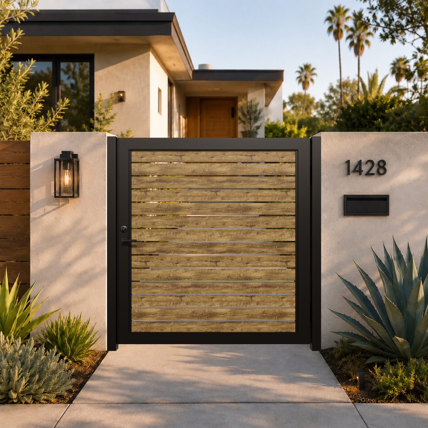 Alu 40 6x6 HD Pedestrian Gate Woodgrain Ipe