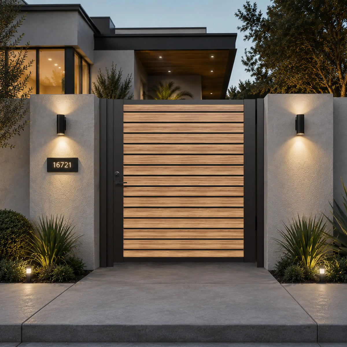 Alu 40 DIY Pedestrian Gate 6x6 ft Walnut (With Background)