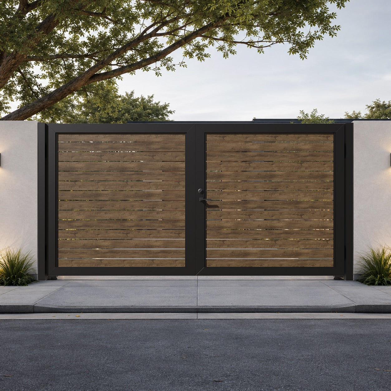 Alu 40 HD 12x6 Pedestrian Gate 3D Double Swing Wood like Ipe