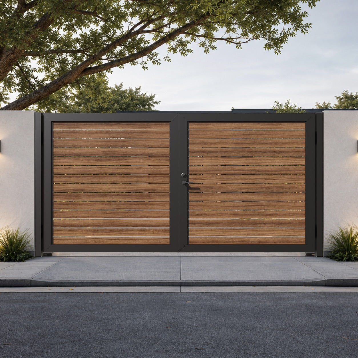Alu 40 HD 12x6 Pedestrian Gate 3D Double Swing Wood like Walnut