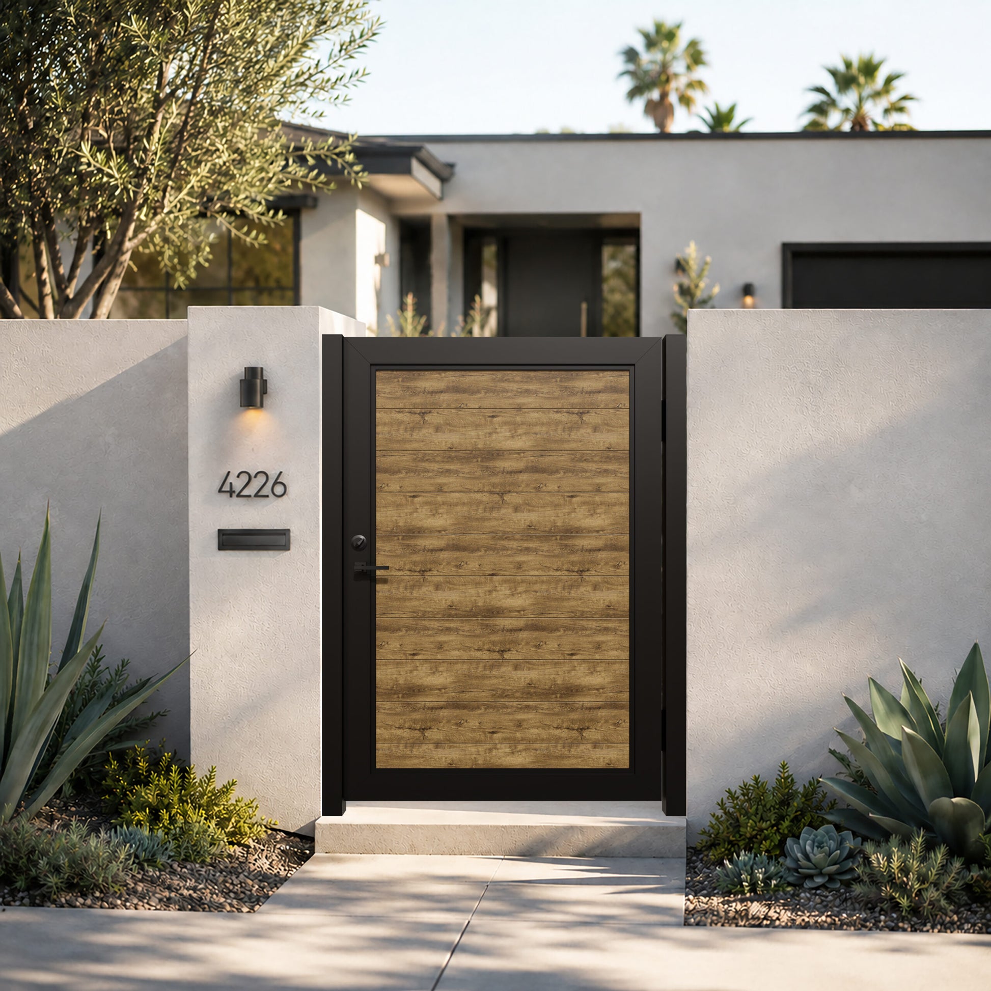 Alu 60 T&G 4x6 HD Pedestrian Gate Woodgrain Ipe