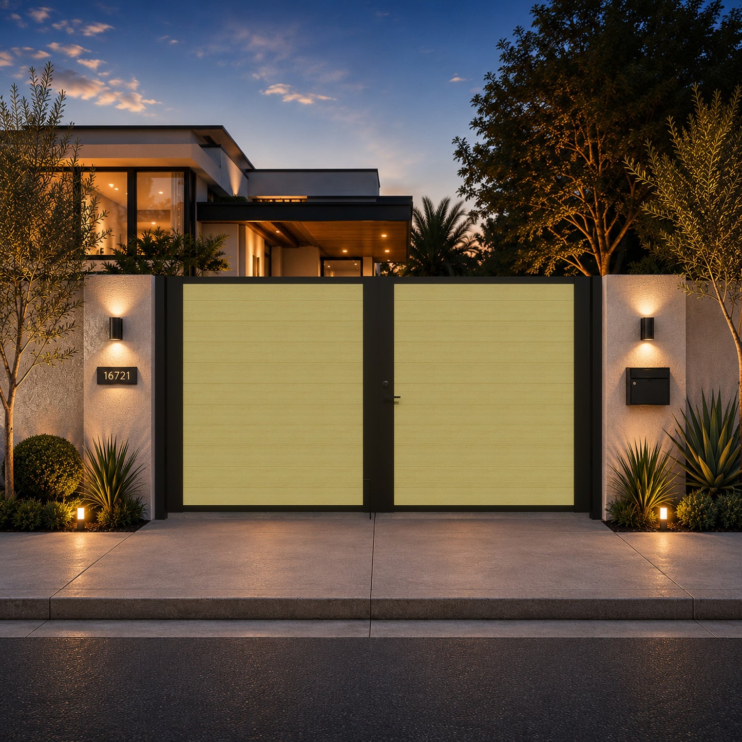 Alu 60 T&G DIY 12x6 Pedestrian Gate wood like Yellow Oak (With Background)