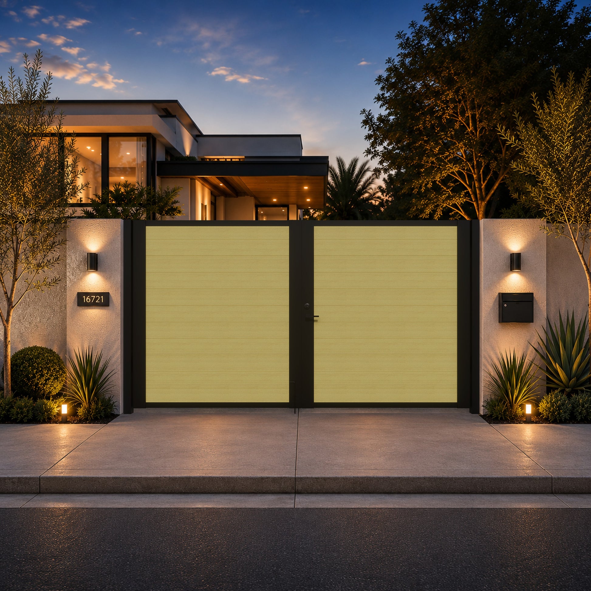 Alu 60 T&G DIY 12x6 Pedestrian Gate wood like Yellow Oak (With Background)