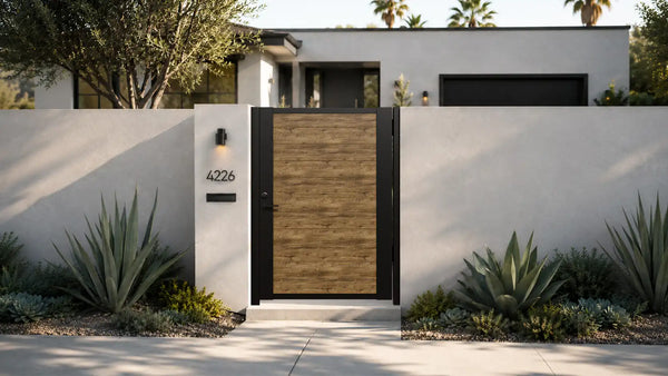 ALU 50-60 T&G Woodgrain 4x6 ft. Universal DIY Pedestrian Gate Kit - Single Swing - NO GAP