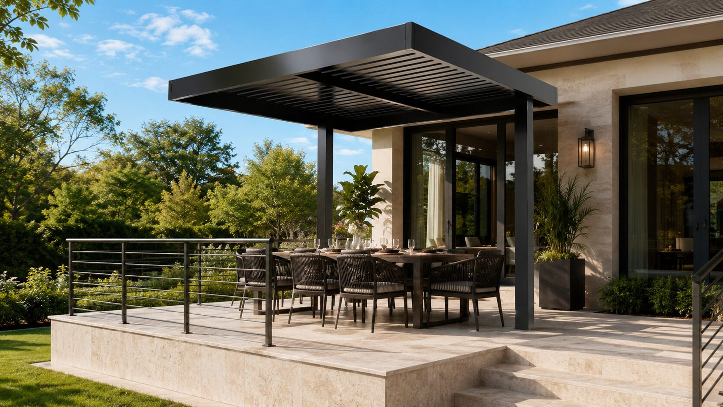 Cantilever 10x10 Slat Roof Pergola (Background)