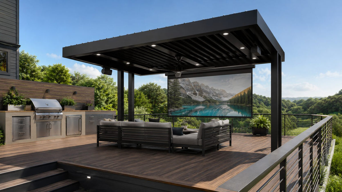 Cantilever Aluminum Patio Cover Kit - Automatic Louver roof and structural beam detail