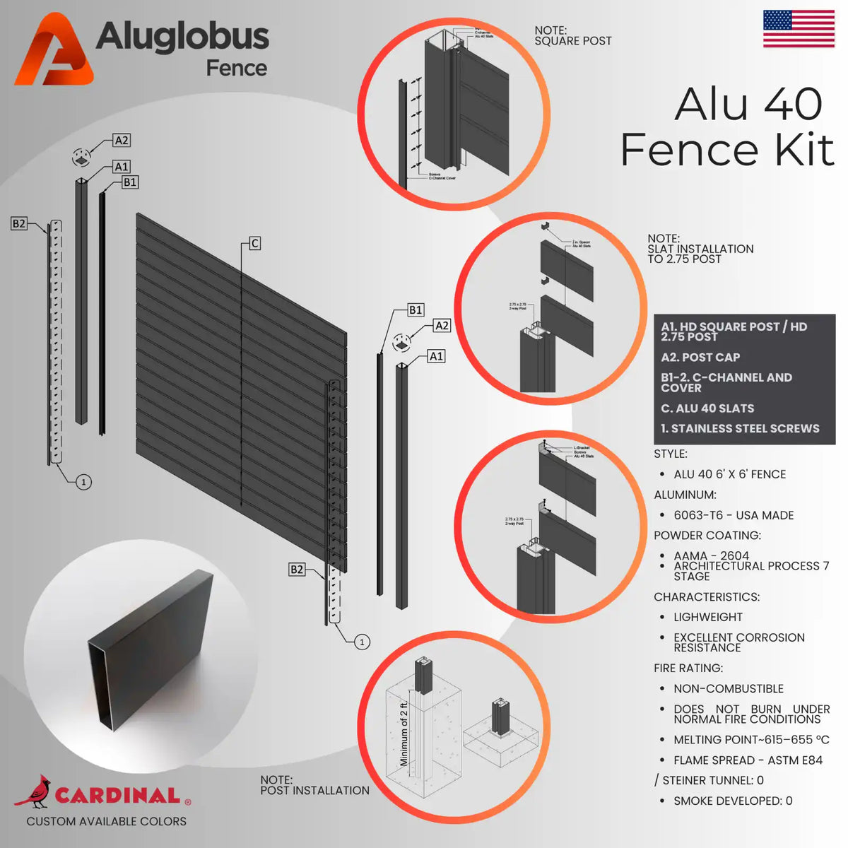 Aluminum Gate Kit Alu40 Universal DIY 6' x 6' BLACK