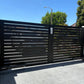 Driveway gate built with long black ALU 40 aluminum slats