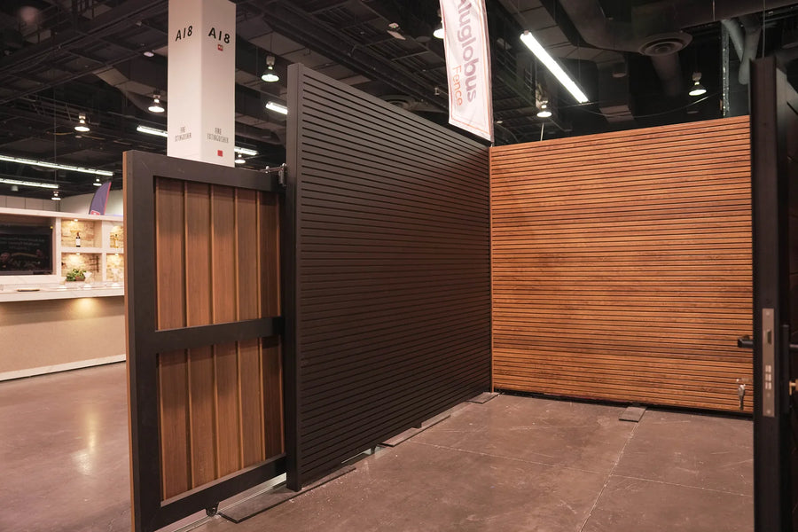 Aluglobus showroom with gates and cladding